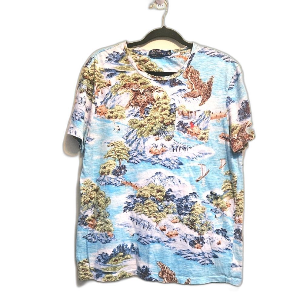 Polo Ralph Lauren Shirt Mens Large Custom Slim Fit Japanese Seascape Pocket